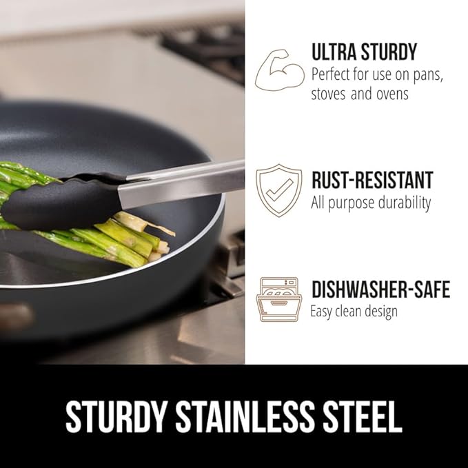 Tongs with Silicone Head and Stainless Steel Body, Black