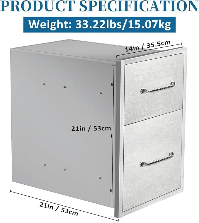 Outdoor Kitchen Drawers 14"Wx21"Hx21"D Flush Mount Access 2-Drawer BBQ - Image 2