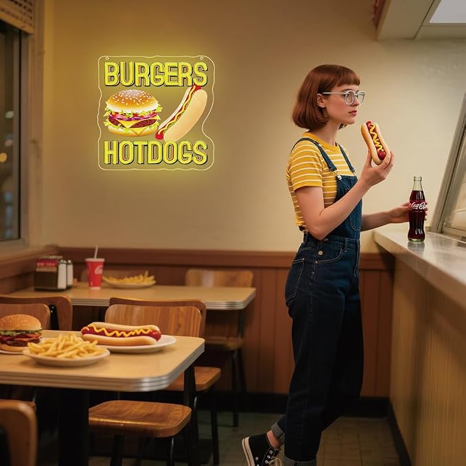 Hot Dogs Burgers Neon Signs for Wall Decor, Hot Dogs Led Neon Sign Party - Image 6