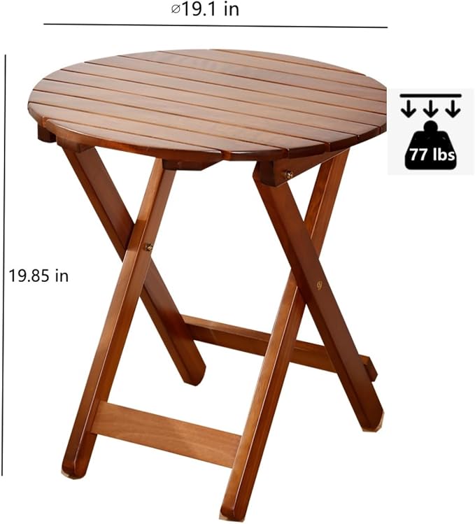 Small Round Folding Side Table Set of 2, Patio Foldable Wooden Outdoor End - Image 3