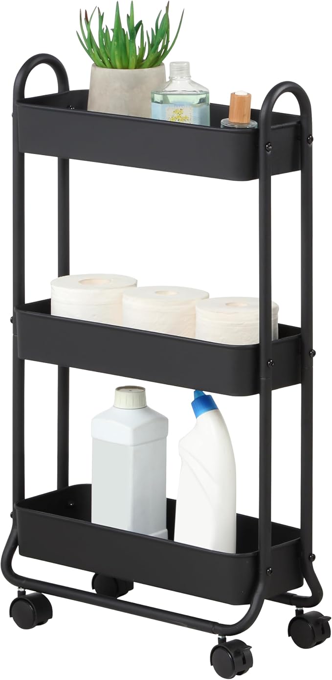 SunnyPoint Slim Rolling Storage Cart, 3 Tier Bathroom Storage Organizer Bathroom by SunnyPoint