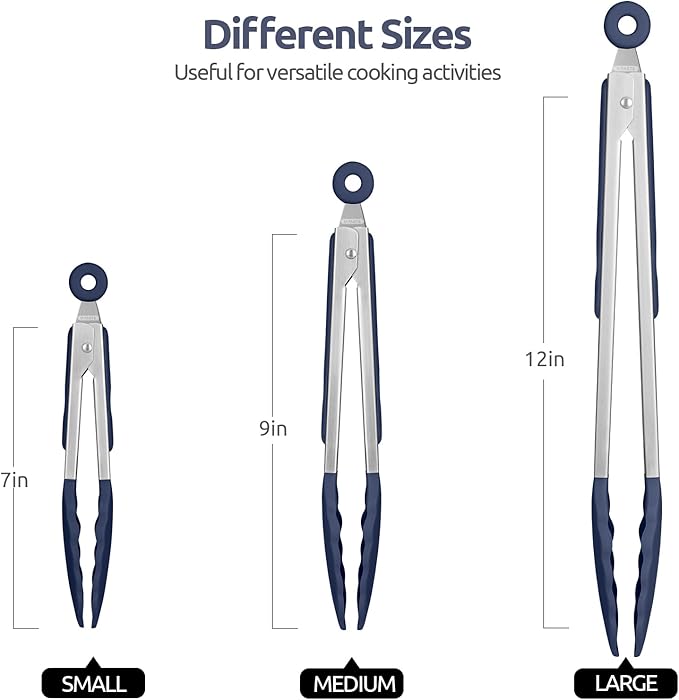 Tongs with Silicone Tips, Lockable Design, Midnight Blue Finish