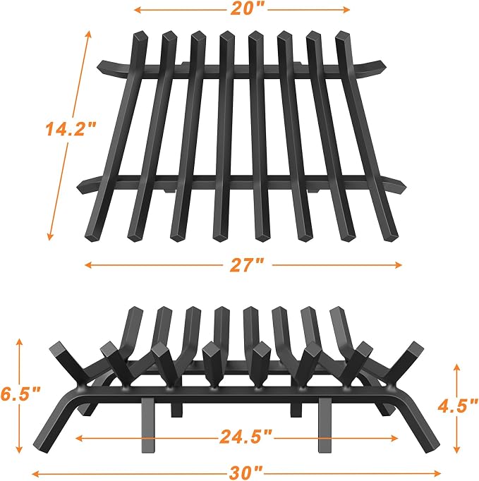 Fireplace Grate 30 Inch with 8 Support Legs, Solid Steel Heavy Duty Fireplace - Image 2