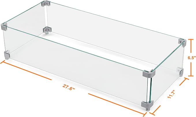 NUU GARDEN 27.6'' x 11.7'' x 6.5" Rectangular Fire Pit Wind Guard, Transparent - Image 6