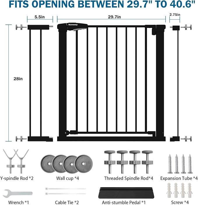 Baby Gate for Stairs, 29.7-40.6" Pressure Mounted Dog Gate, Auto Close Safety - Image 9