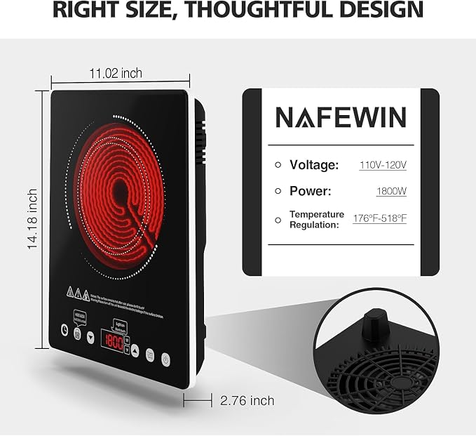 Single Burner Electric Cooktop, 1800W Electric Stove Top Portable, Infrared Hot - Image 5