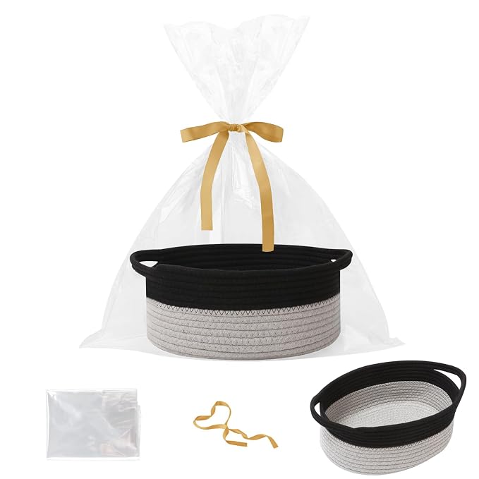 Gift Basket with Gift Bag and Ribbons, Small Rope Woven Shelf Storage, Baskets by HZFTJOY