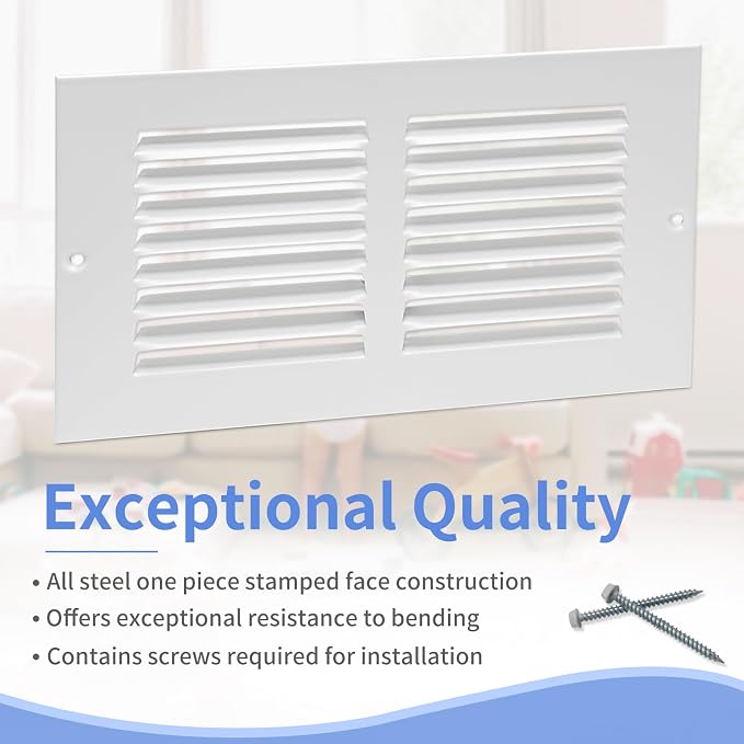 8"W x 4"H Steel Return Air Grille, Air Return Vent Cover - Image 2