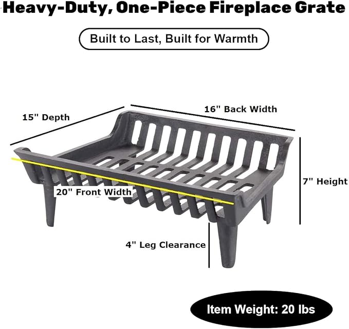 20 inch Fireplace Grate Heavy Duty, Cast Iron Fire Grate - Image 2
