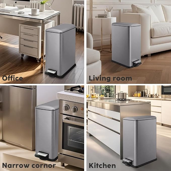 12 Gallon Slim Trash Can Kitchen, Stainless Steel Trash Can - Image 9