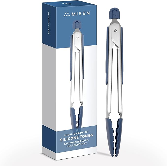 Silicone-Tipped Tongs, Blue, 13-Inch with Scalloped Edges