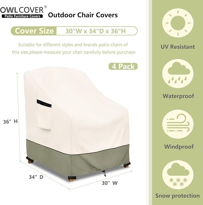 Outdoor Chair Covers 4 Pack 30 W x 34 D x 36 H inches, 600D Heavy Duty - Image 2