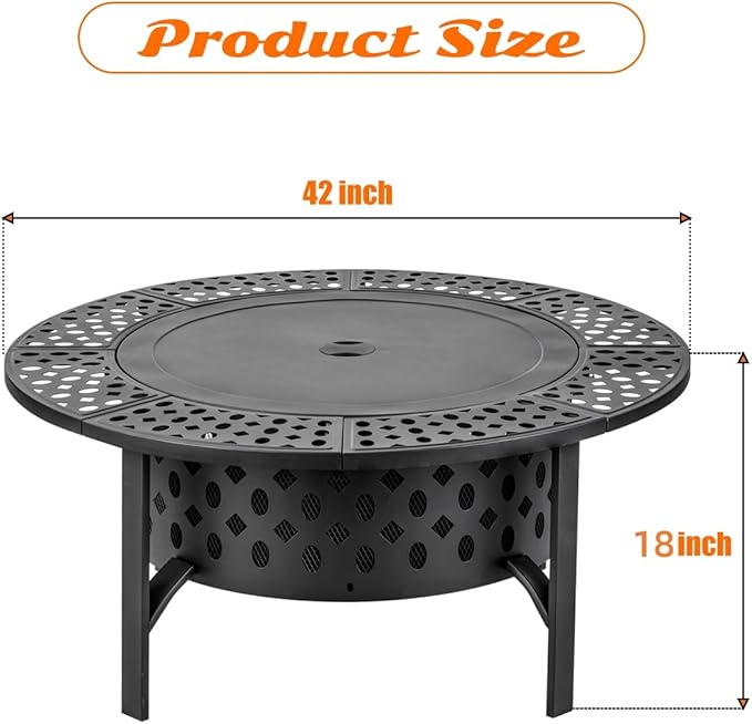 42 Inch Fire Pit with 2 Grills, Extra Large Wood Burning Fire Pits - Image 5