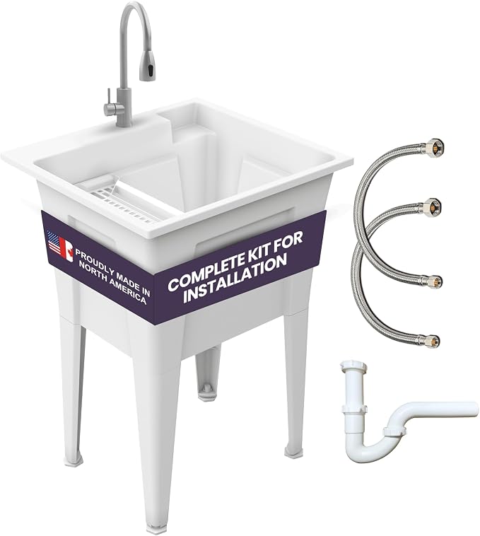 Freestanding Utility Sink with Stainless Steel Gooseneck Faucet by NoahWilliamHome