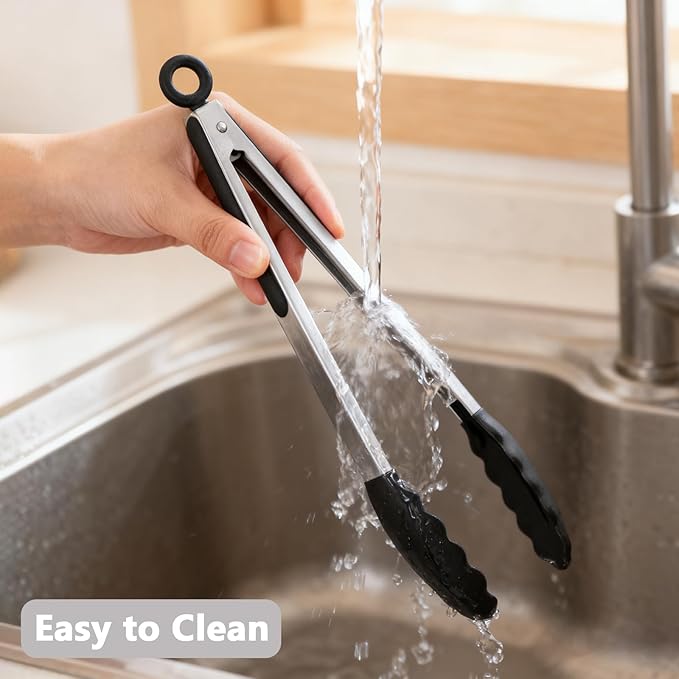Tongs 9 and 12 Inch Black Stainless Steel with Silicone Tips