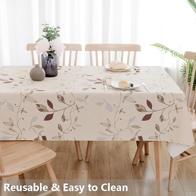 TruDelve Heavy Duty Vinyl Tablecloth Beige Plastic Table Cloth Waterproof - Image 6