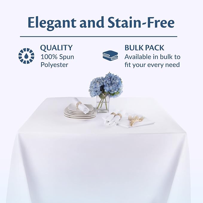 White Restaurant Quality Square 85" X 85" Tablecloths Bulk 6 Pack - Image 3