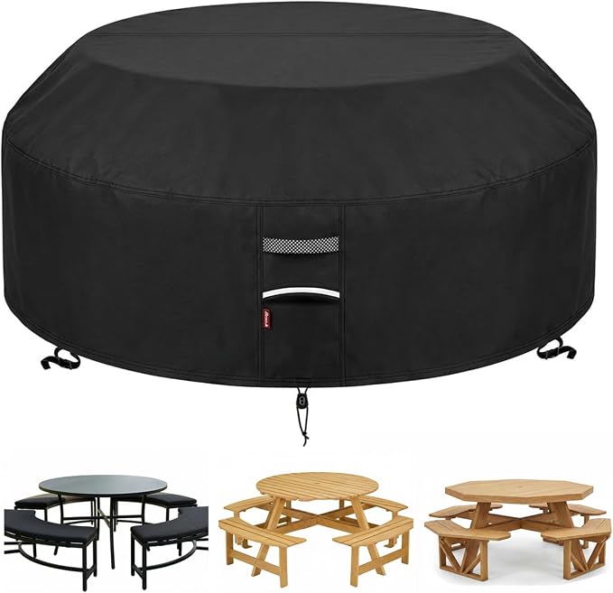 90"D Outdoor Patio Furniture Covers Waterproof Picnic Table Cover Round Patio by Deosk