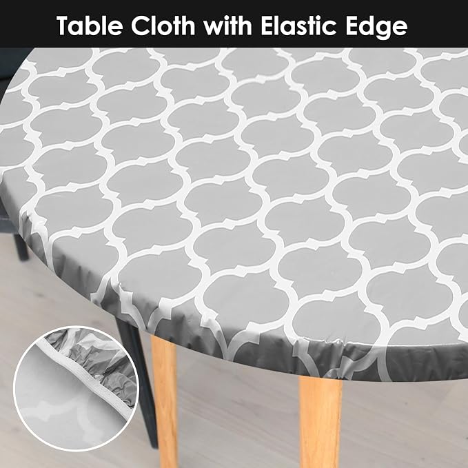 2 Pcs Round Picnic Tablecloth, Waterproof Elastic Fitted Table Covers, Elastic - Image 3