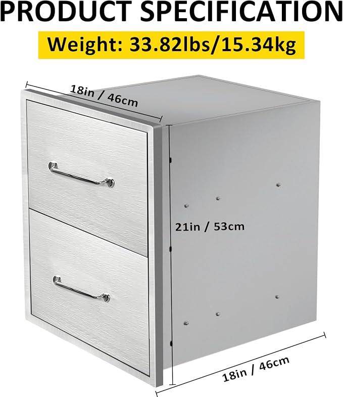 Outdoor Kitchen Drawers 18" W x 21" H x 18" D Flush Mount Double BBQ Drawers - Image 2