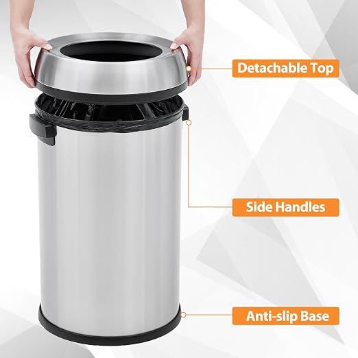 GarveeHome 17 gal/65 L Open Top Trash Can, Stainless Steel Rubbish Bin - Image 3