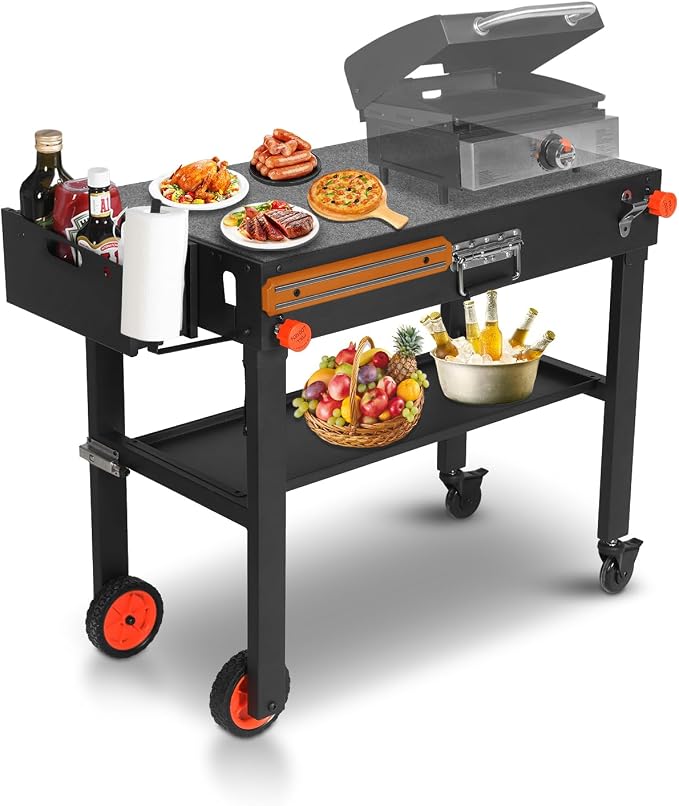 Rolling Grill Cart with Spice Rack, Grill Stand with Storage Shelf, Griddle by AOKEMAi