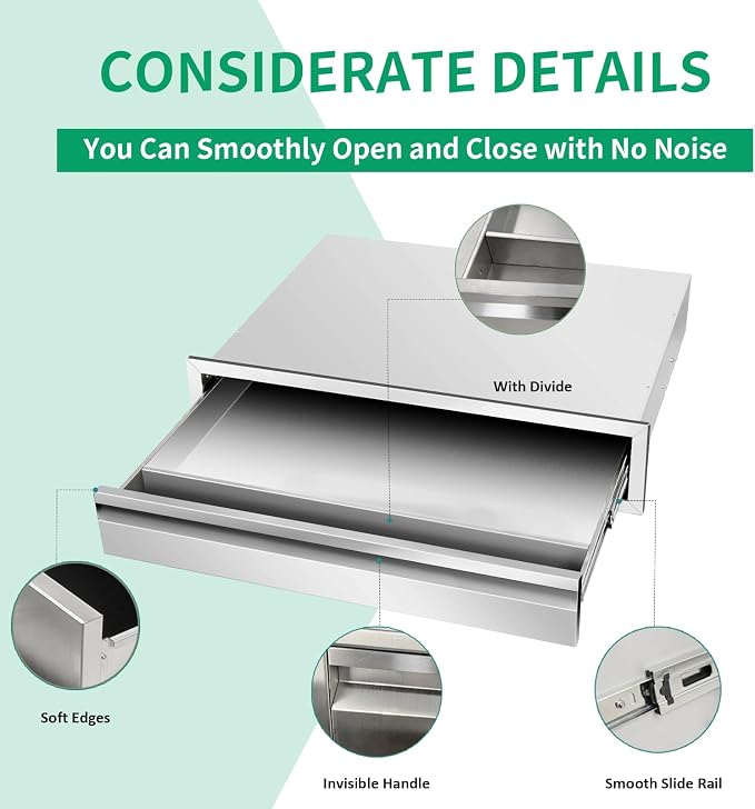 Outdoor Kitchen Drawers 30" W x 6.5" H x 23" D Stainless Steel Single Drawers - Image 4
