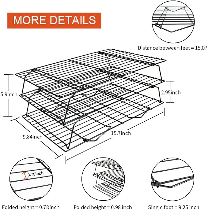 3-Tier Stackable Cooling Racks, Stainless Steel Wire Rack Baking Rack Oven Rack - Image 3