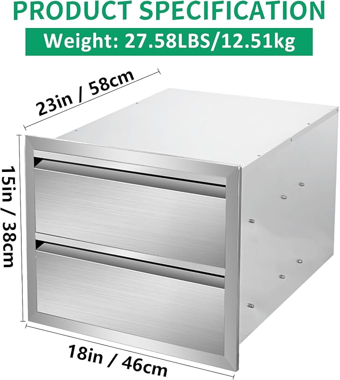 Outdoor Kitchen Drawers 18" W x 15" H x 23" D Stainless Steel Double Drawers - Image 2
