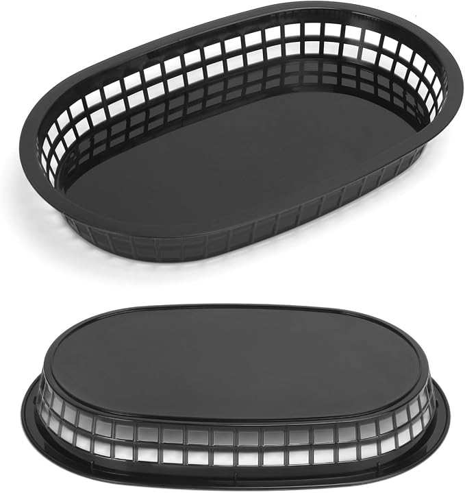 60 Pack Black Fast Food Baskets, 10.6 x 6.7 Inch Oval Black Plastic Food Baskets - Image 3
