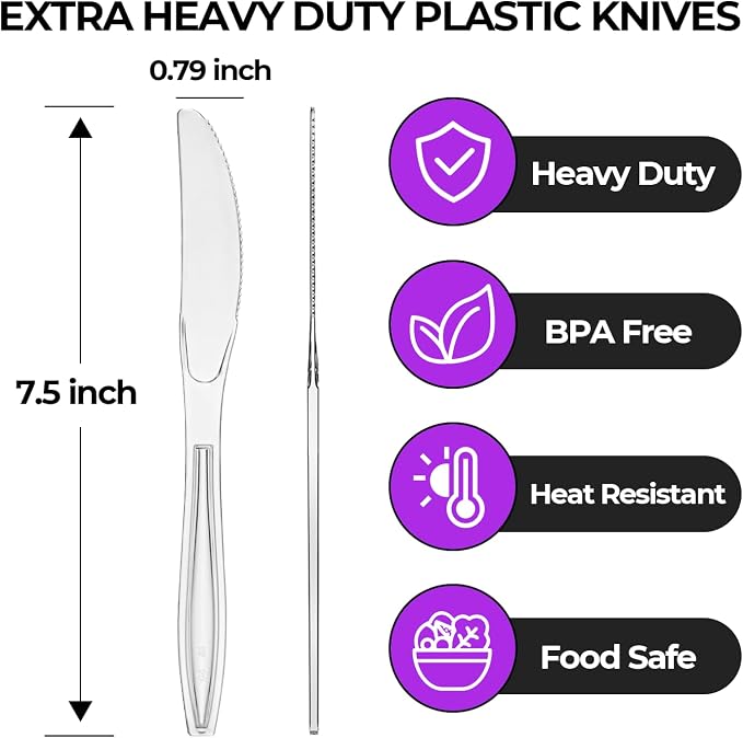 Clear Plastic Knives Heavy Duty, Disposable Steak Knives Plastic Silverware - Image 2