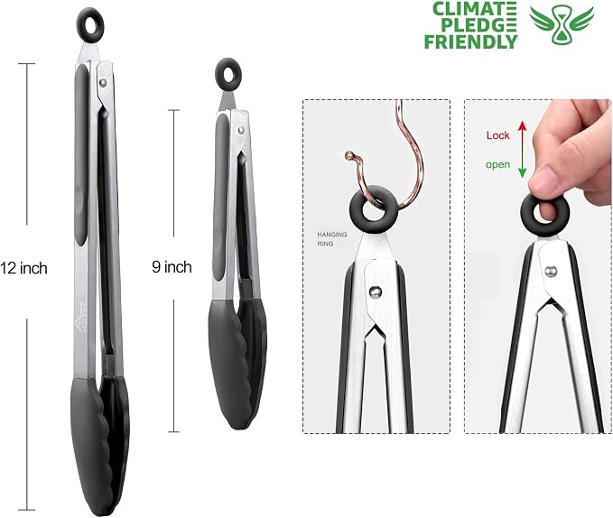 HOTEC Premium Stainless Steel Locking Kitchen Tongs - Image 2