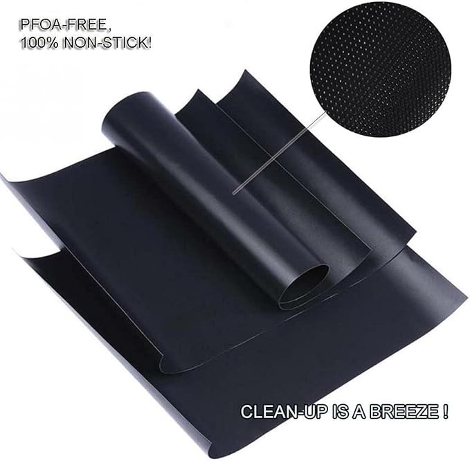 Grill Mats Set of 6, Non-Stick Reusable Black Fiberglass Pads