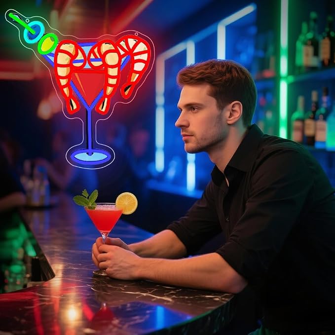 Cocktails Drinks Neon Signs for Wall Decor, Shrimp LED Neon Sign for Cocktails - Image 6