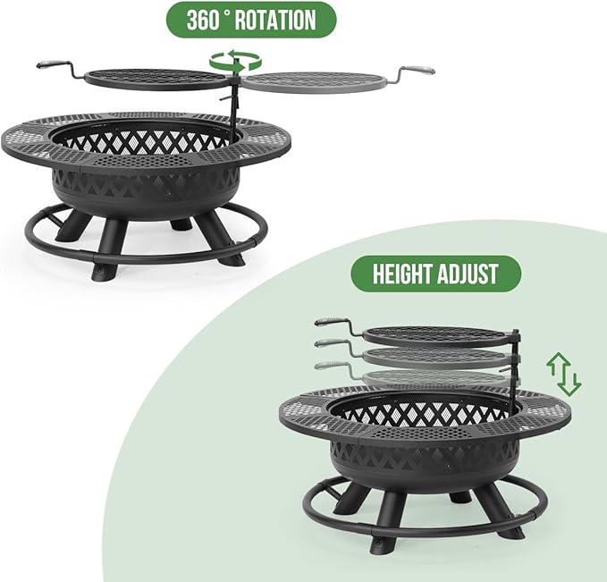 36 Inch Fire Pit with Grill, Wood Burning Fire Pits - Image 5