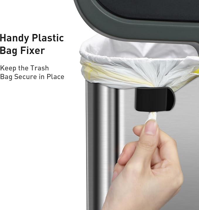 EKO Aria Brushed Stainless Steel Step Kitchen Trash Can Semi-Round 45L - Image 4