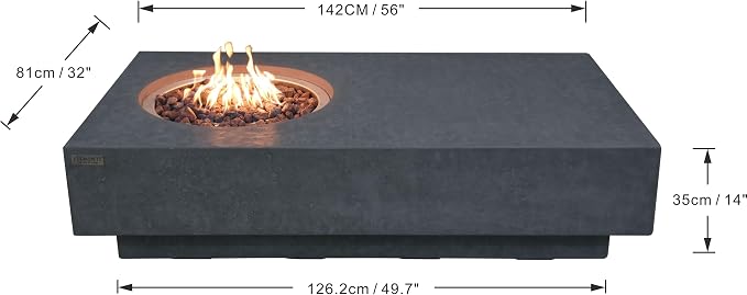 Elementi | Bundle Metropolis Gas Fire Pit Cast Concrete 56" Rectangular Fire - Image 2