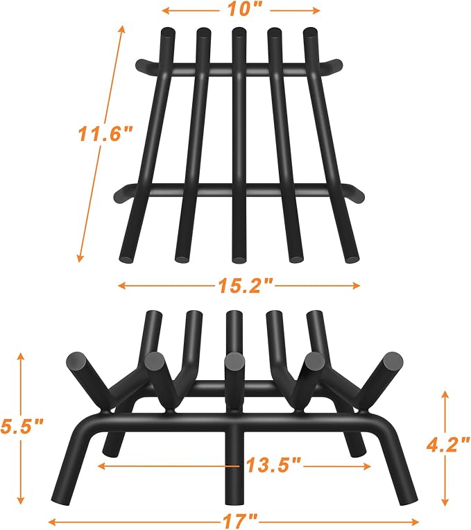 Fireplace Grate 17 Inch with 6 Support Legs, Round Solid Steel Heavy Duty - Image 2