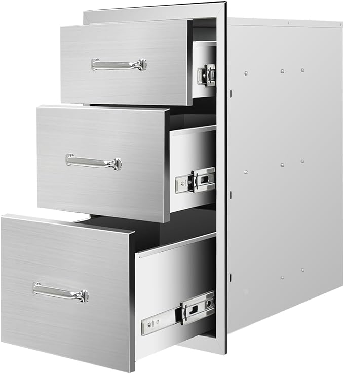 Outdoor Kitchen Drawers 20"Wx27"Hx23"D Flush Mount Access 3-Drawer BBQ by Unknown