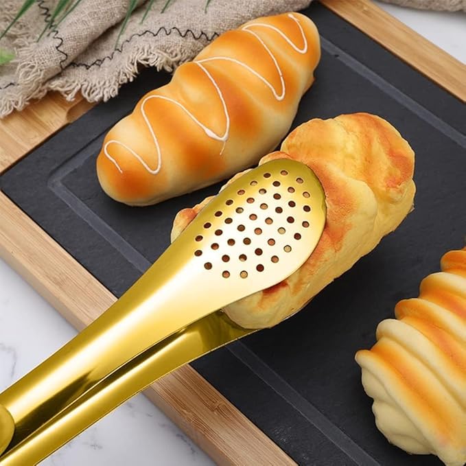 Tongs Set of 4, 9.5 Inch Gold Stainless Steel Food-Grade Serving Tongs