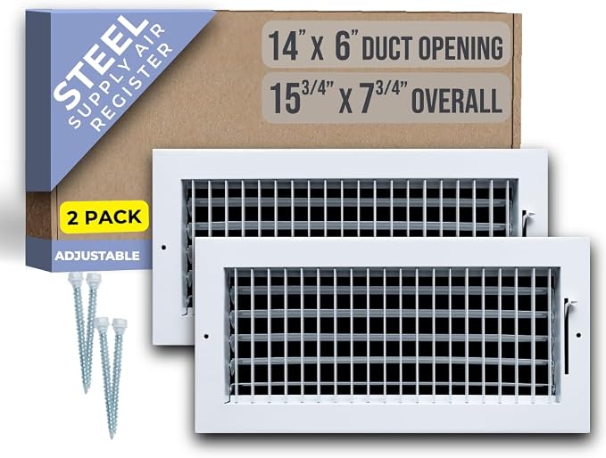 Fits 14x6 Duct Opening Steel Adjustable Air Supply Grille by Handua | Register by Handua