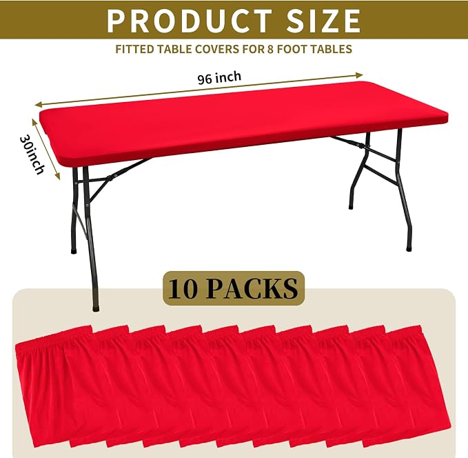 10 Pack Stretch Fabric Table Top Cap Cover, fits 8' Tables, Spandex Table - Image 2