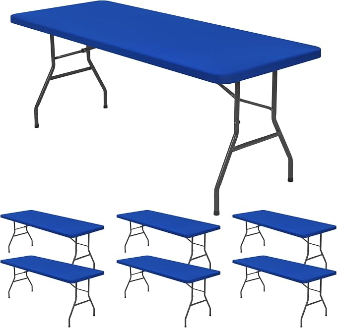 6 Pack Stretch Fabric Table Top Cap Cover, fits 8' Tables, Spandex Table Covers by REWOMC