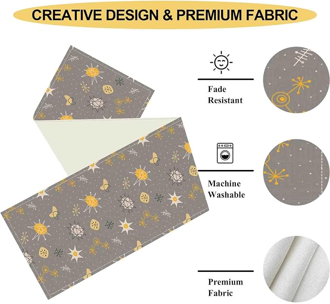 Mid Century Modern Table Runner, Retro 1950s 1960s Atomic Abstract Gray Cute - Image 5