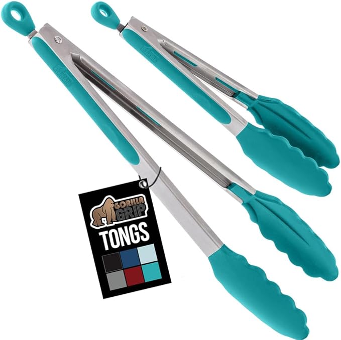 Tongs with Silicone Head, Stainless Steel Frame, Turquoise