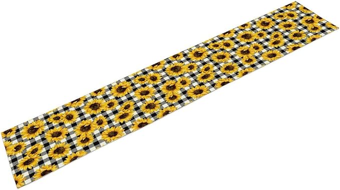 Summer Sunflower Table Runner, Sunshine Seasonal Buffalo Plaid Table Runner - Image 8