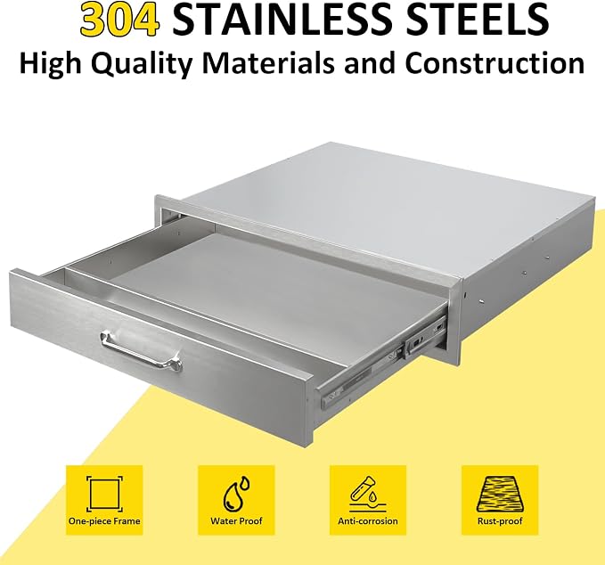Outdoor Kitchen Drawers 30" W x 6.5" H x 23" D Flush Mount BBQ Single Drawers - Image 3