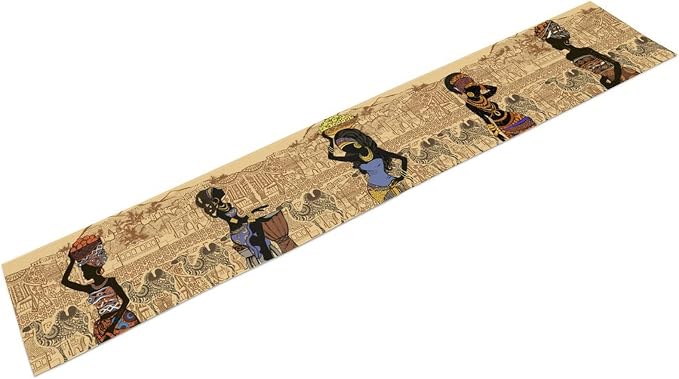 African Black Woman Table Runners, American Art Ethnic Tribe Elephant Table - Image 7