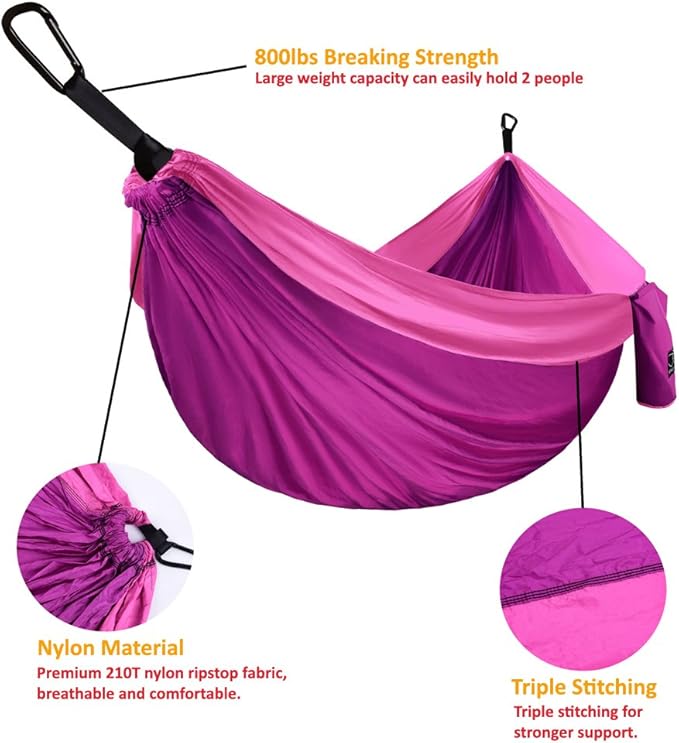 Hammock, Extra Large Double Camping Hammock in Fuchsia and Pink