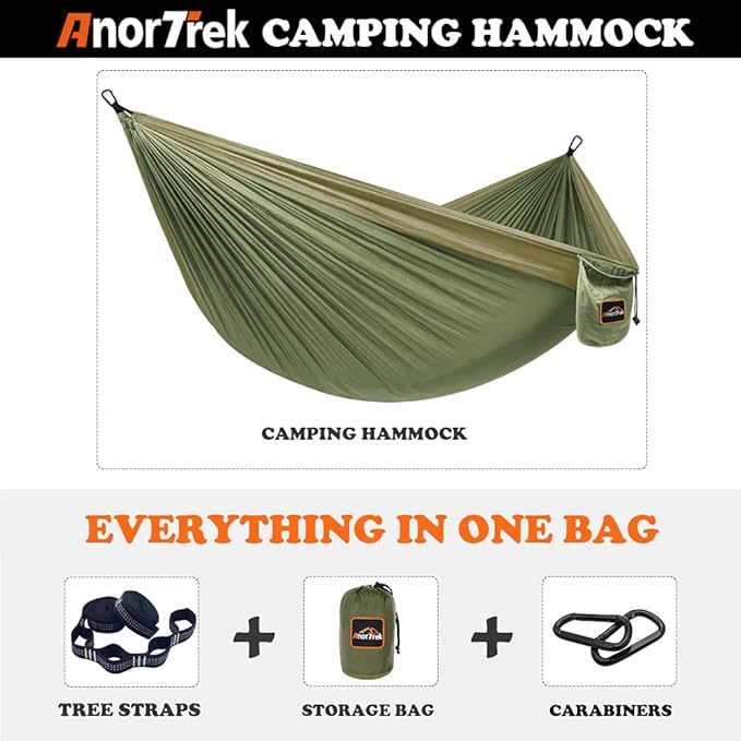 Hammock for Camping: 210T Nylon, 500 lb Capacity, Army Green
